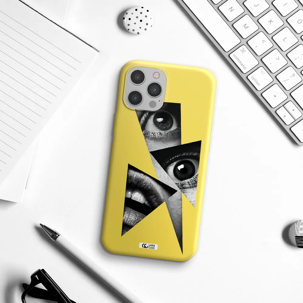 a close-up of a woman's eyes and lips Apple iPhone 12 pro Silicone canary yellow Case