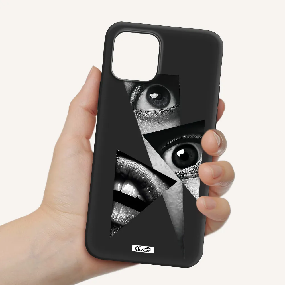 a close-up of a woman's eyes and lips Apple iPhone 12 Silicone black Case