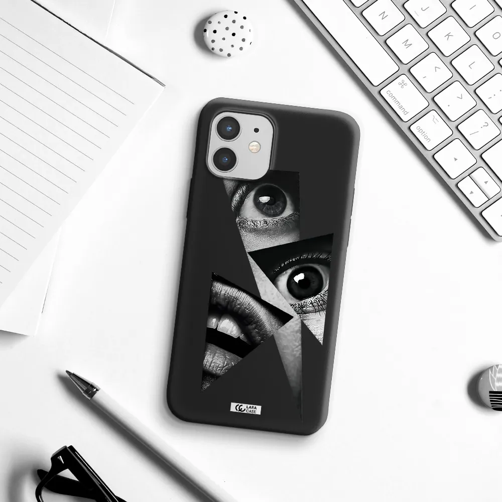 a close-up of a woman's eyes and lips Apple iPhone 12 Silicone black Case