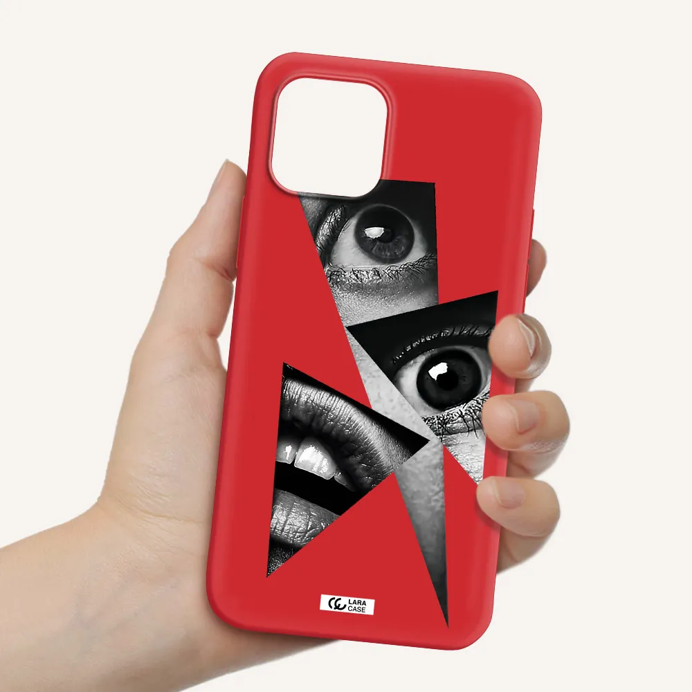 a close-up of a woman's eyes and lips Apple iPhone 12 Silicone Imperial Red Case