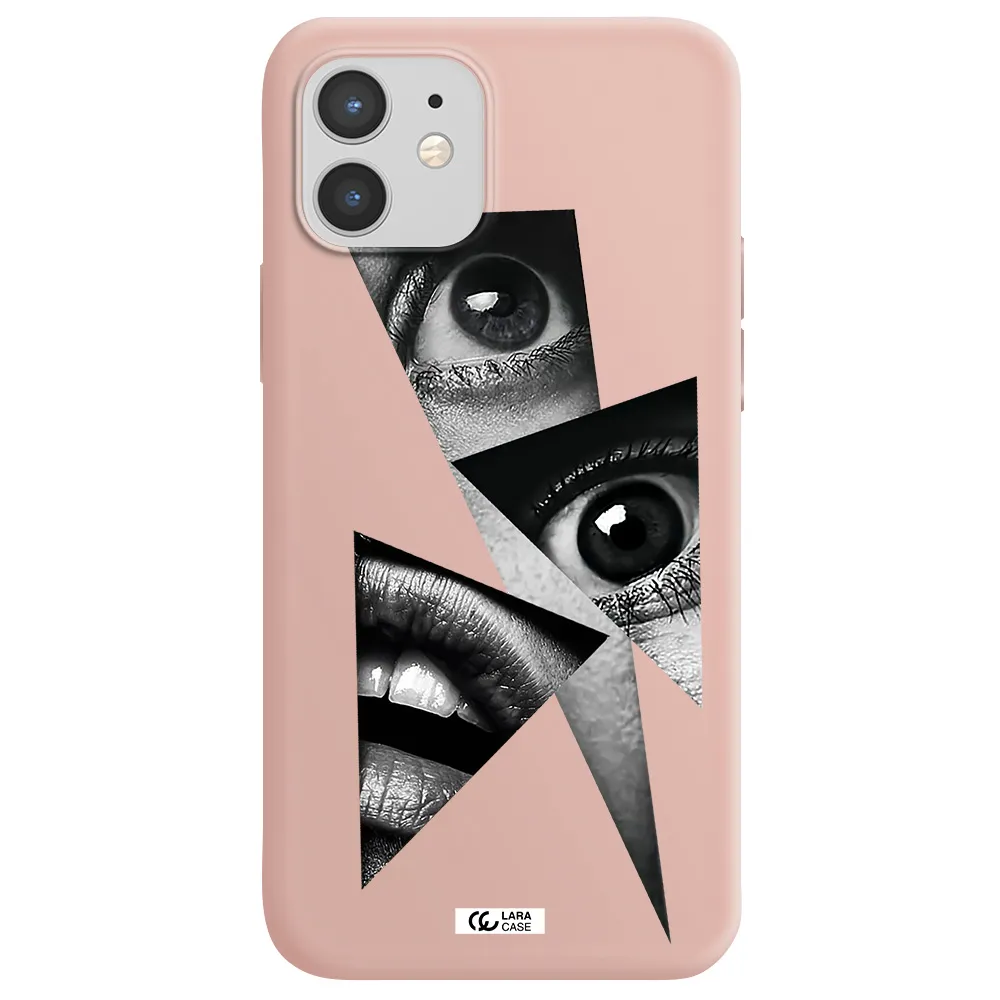 a close-up of a woman's eyes and lips Apple iPhone 12 Silicone pastel pink Case