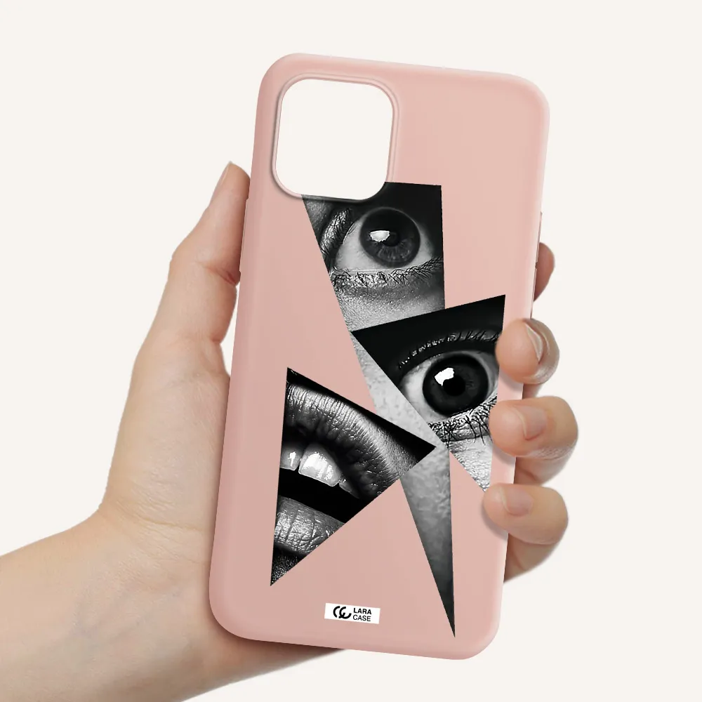 a close-up of a woman's eyes and lips Apple iPhone 12 Silicone pastel pink Case