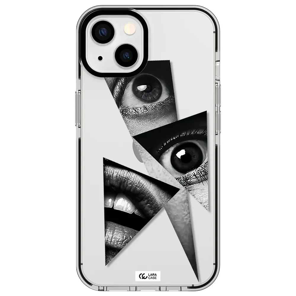 a close-up of a woman's eyes and lips Apple iPhone 13 impact black border Case