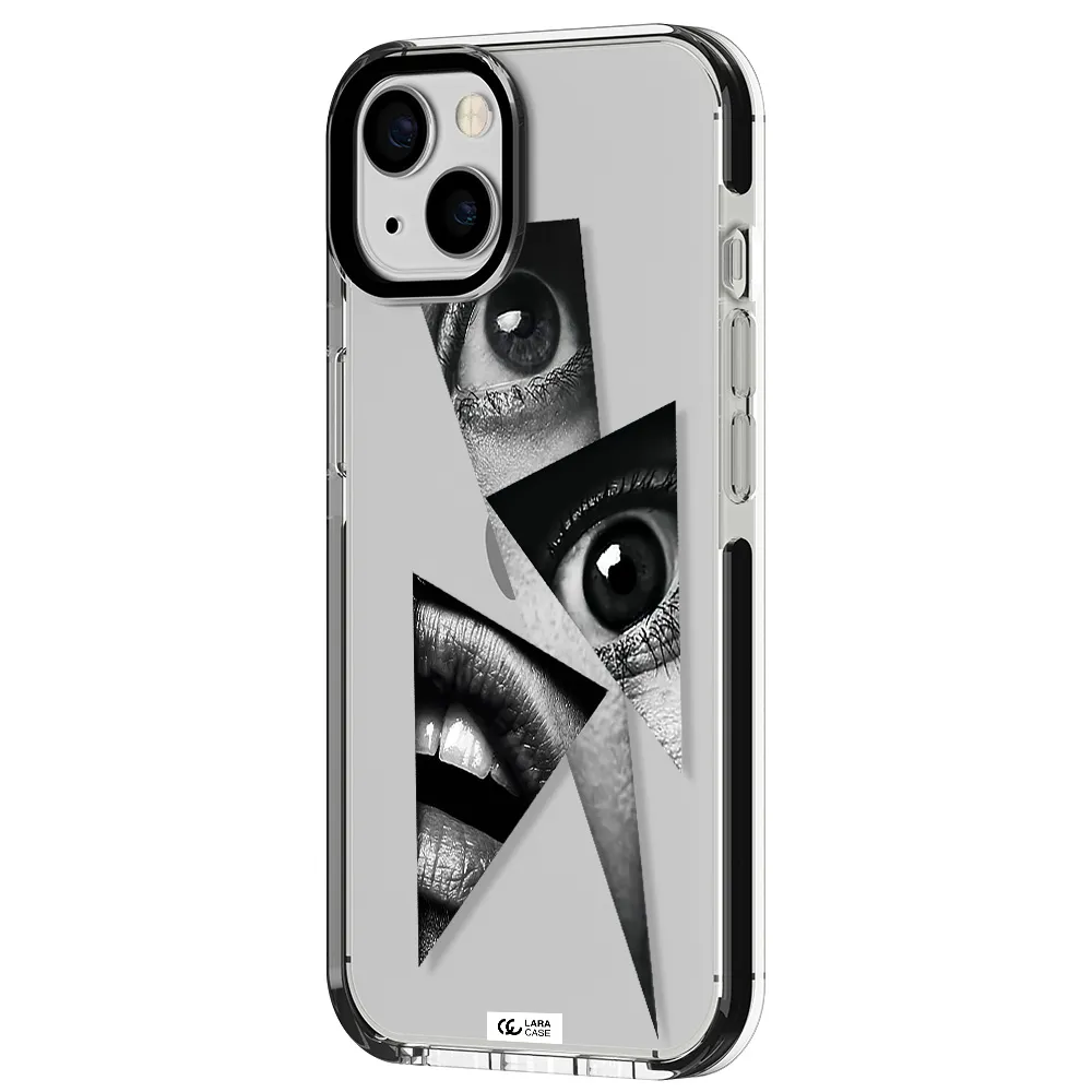 a close-up of a woman's eyes and lips Apple iPhone 13 impact black border Case