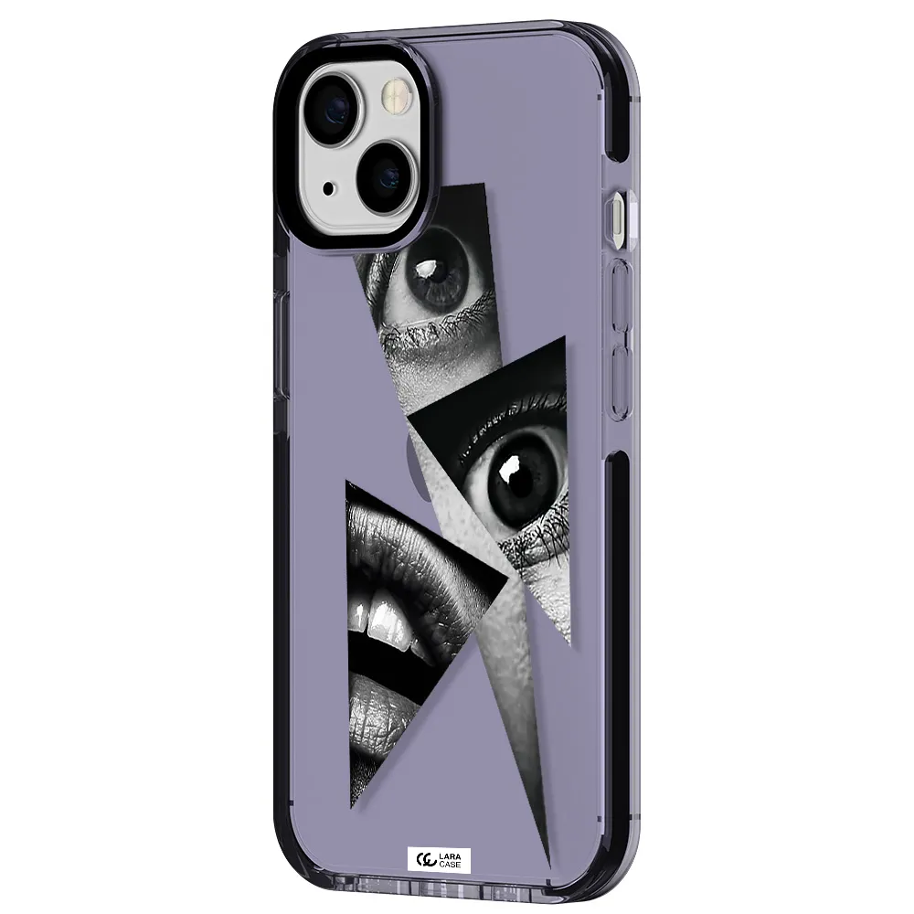 a close-up of a woman's eyes and lips Apple iPhone 13 impact Lilac Case
