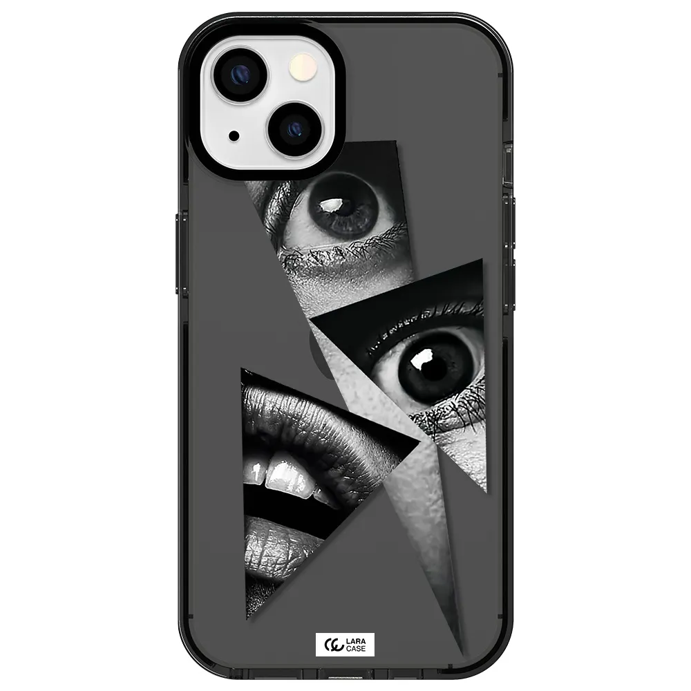 a close-up of a woman's eyes and lips Apple iPhone 13 impact Smoke Black Case