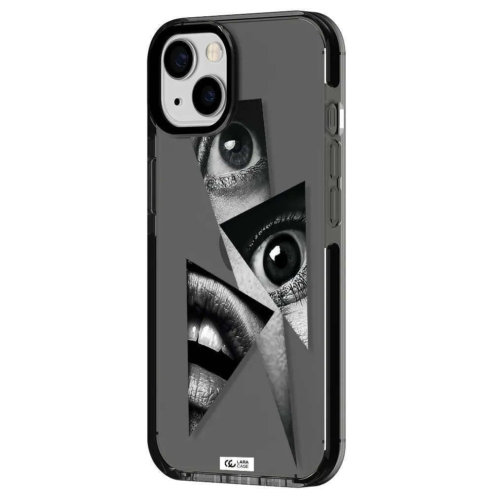 a close-up of a woman's eyes and lips Apple iPhone 13 impact Smoke Black Case