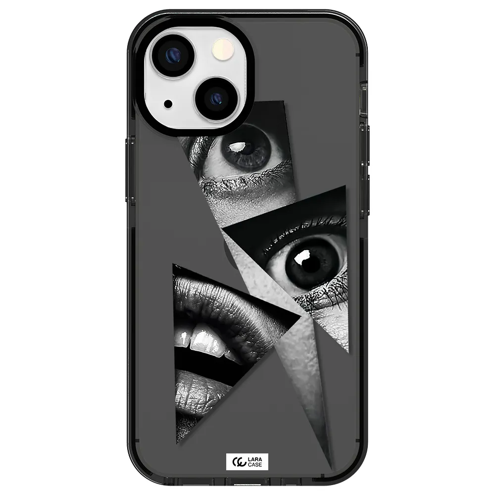 a close-up of a woman's eyes and lips Apple iPhone 13 mini impact Smoke Black Case