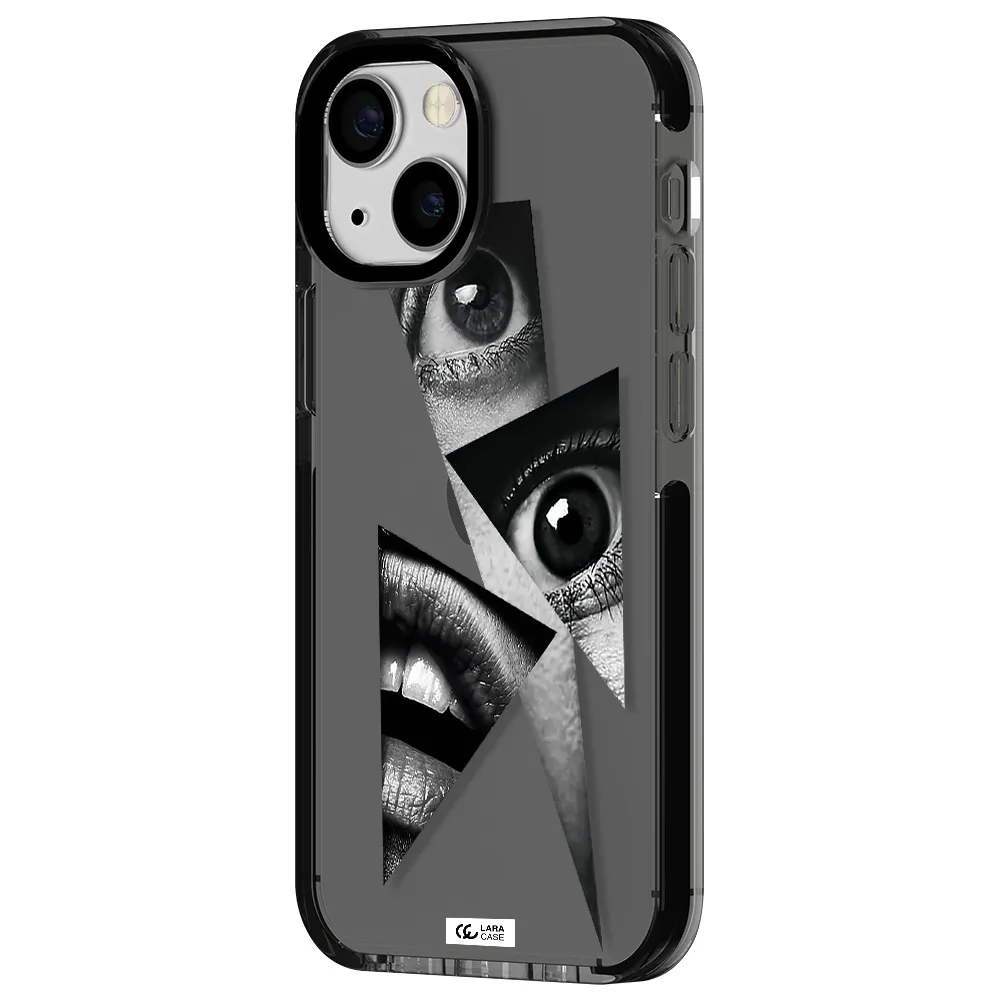 a close-up of a woman's eyes and lips Apple iPhone 13 mini impact Smoke Black Case