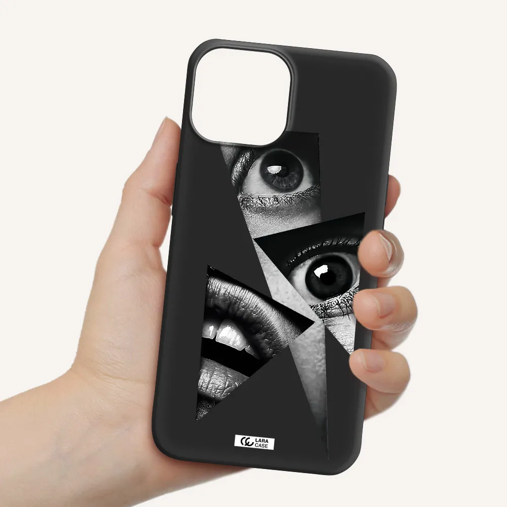 a close-up of a woman's eyes and lips Apple iPhone 13 mini Silicone black Case