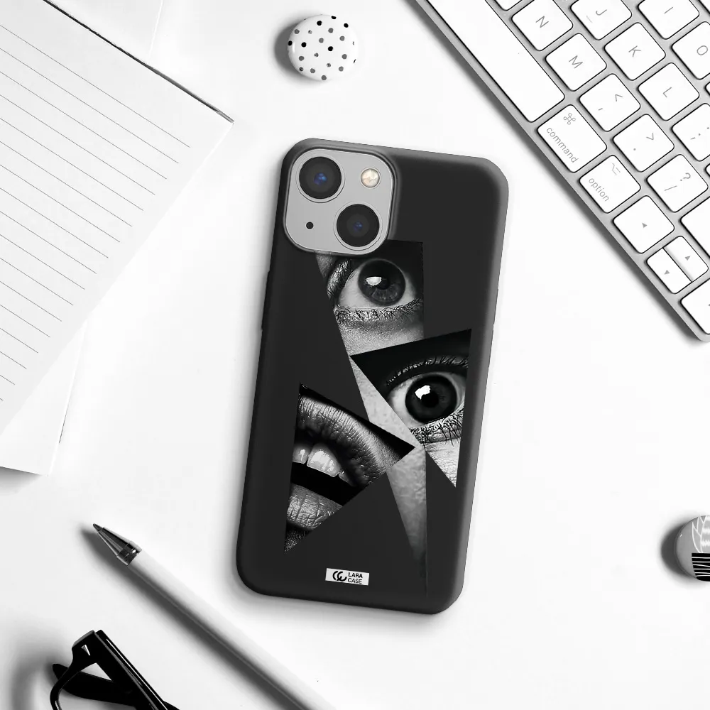 a close-up of a woman's eyes and lips Apple iPhone 13 mini Silicone black Case