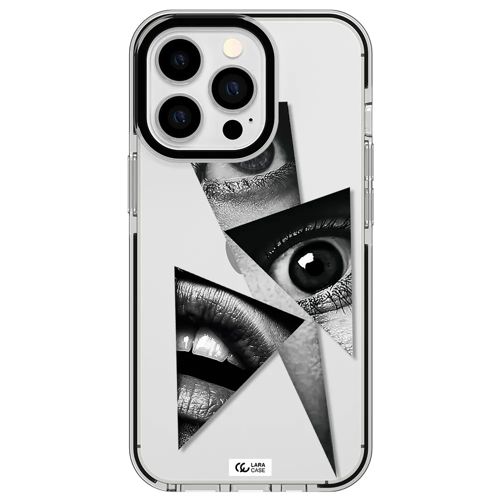 a close-up of a woman's eyes and lips Apple iPhone 13 Pro impact black border Case