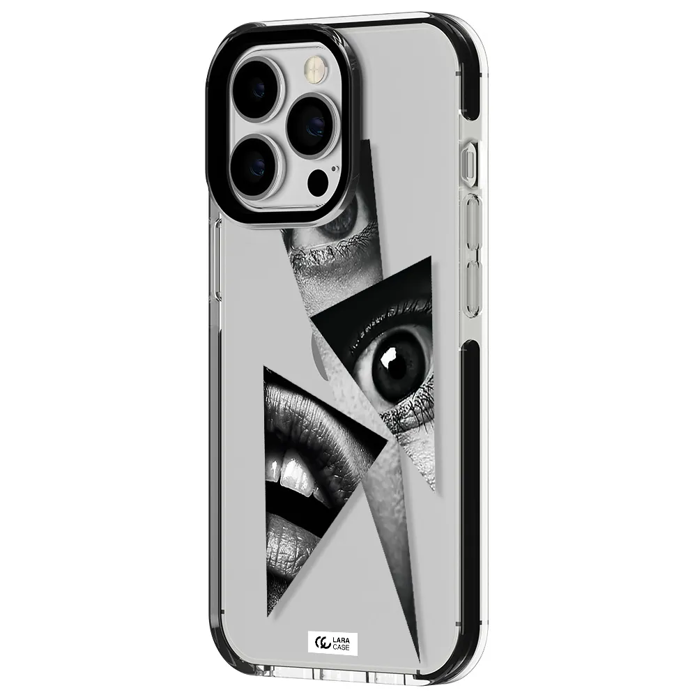 a close-up of a woman's eyes and lips Apple iPhone 13 Pro impact black border Case