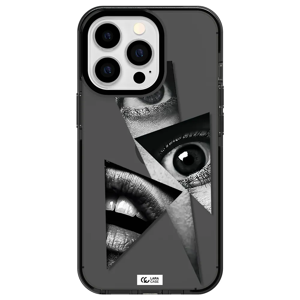 a close-up of a woman's eyes and lips Apple iPhone 13 Pro impact Smoke Black Case