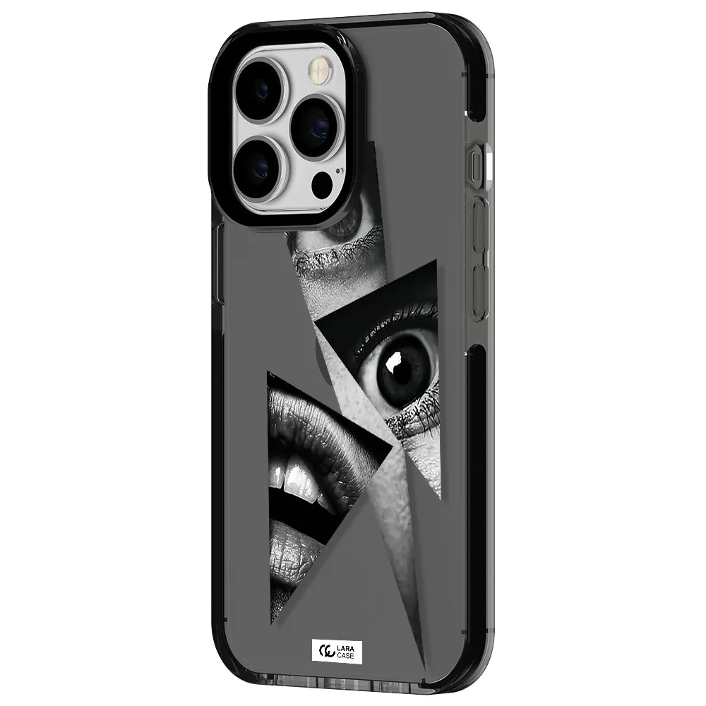 a close-up of a woman's eyes and lips Apple iPhone 13 Pro impact Smoke Black Case