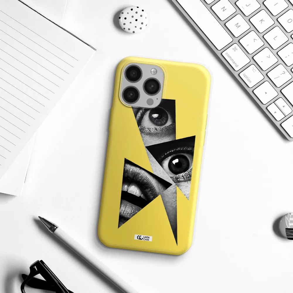 a close-up of a woman's eyes and lips Apple iPhone 13 Pro Max Silicone canary yellow Case