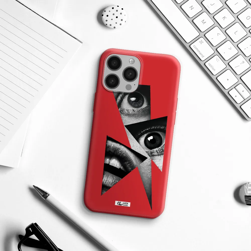 a close-up of a woman's eyes and lips Apple iPhone 13 Pro Max Silicone Imperial Red Case