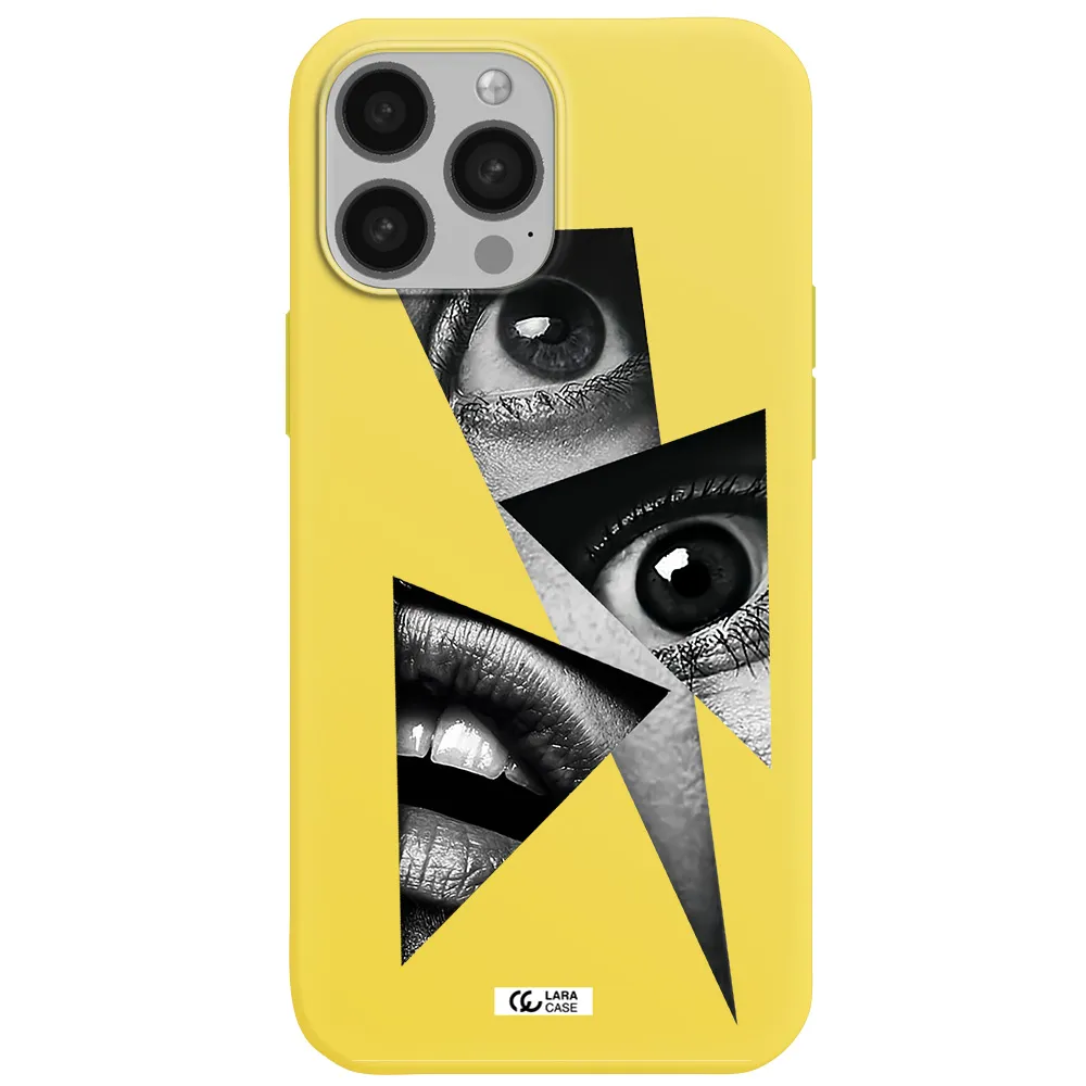 a close-up of a woman's eyes and lips Apple iPhone 13 Pro Silicone canary yellow Case