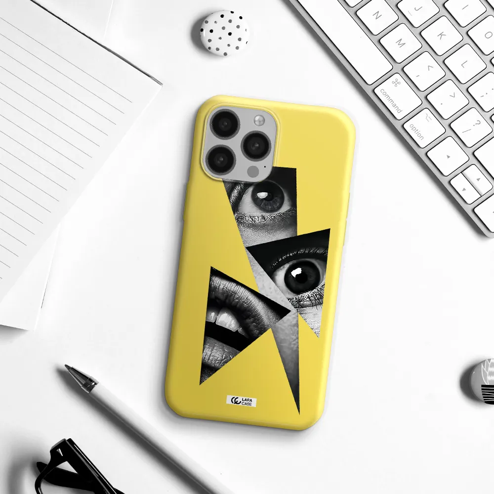 a close-up of a woman's eyes and lips Apple iPhone 13 Pro Silicone canary yellow Case