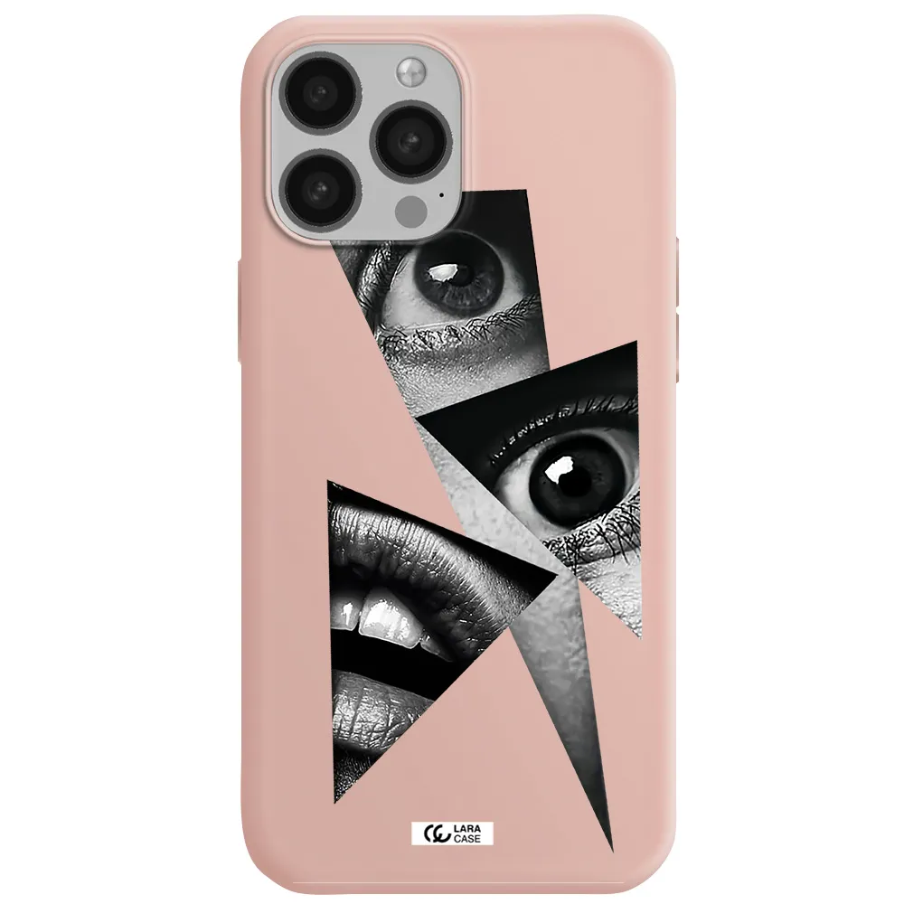 a close-up of a woman's eyes and lips Apple iPhone 13 Pro Silicone pastel pink Case