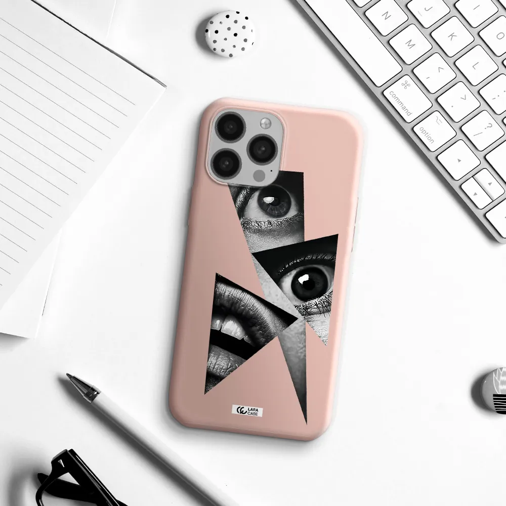 a close-up of a woman's eyes and lips Apple iPhone 13 Pro Silicone pastel pink Case