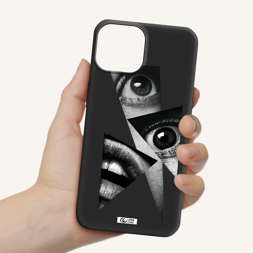 a close-up of a woman's eyes and lips Apple iPhone 13 Silicone black Case