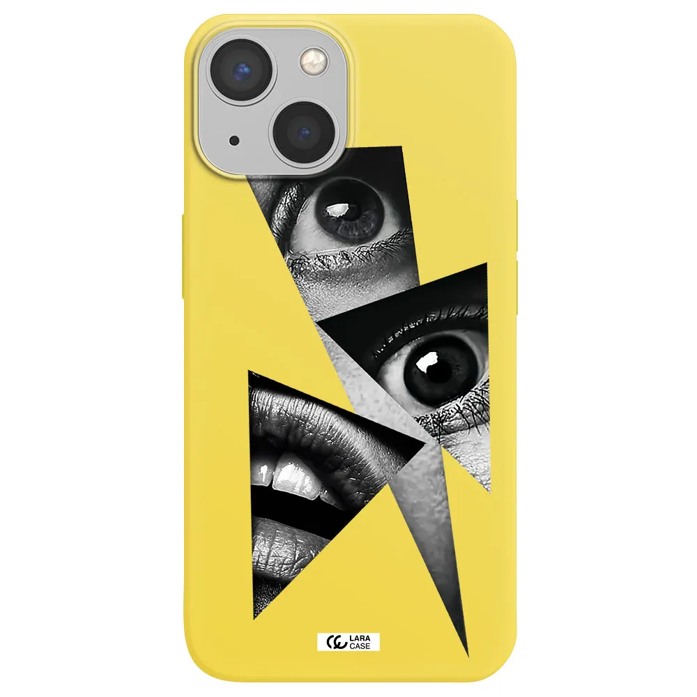 a close-up of a woman's eyes and lips Apple iPhone 13 Silicone canary yellow Case