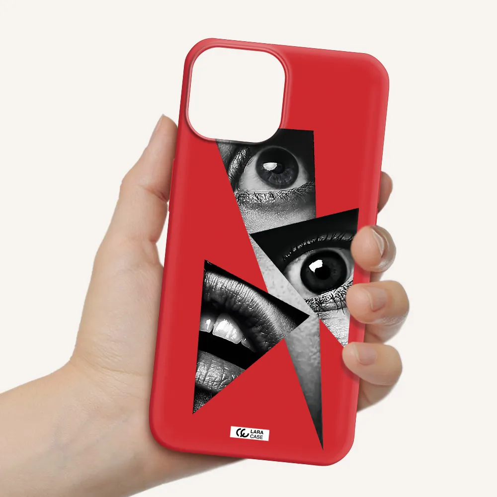 a close-up of a woman's eyes and lips Apple iPhone 13 Silicone Imperial Red Case