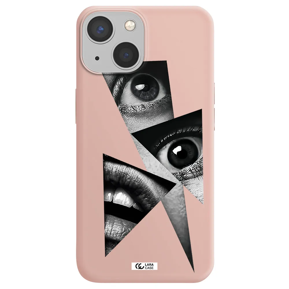 a close-up of a woman's eyes and lips Apple iPhone 13 Silicone pastel pink Case