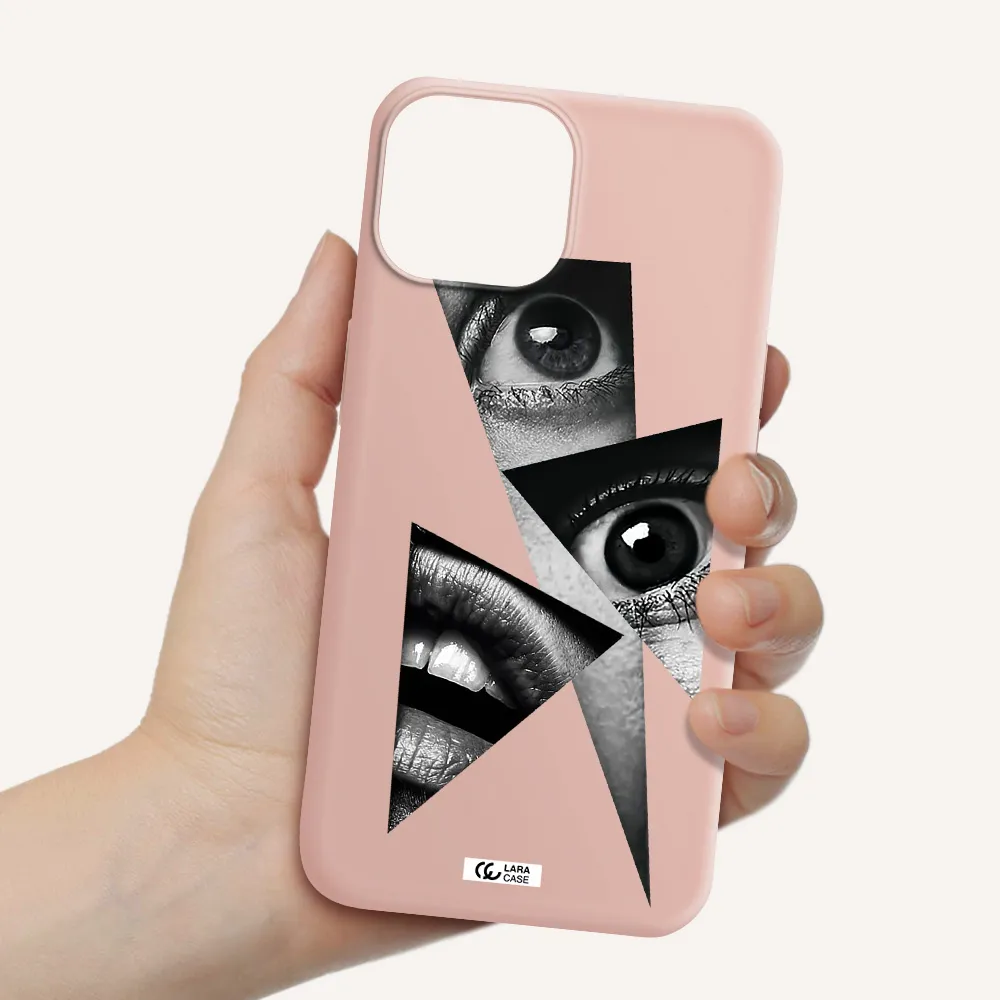 a close-up of a woman's eyes and lips Apple iPhone 13 Silicone pastel pink Case
