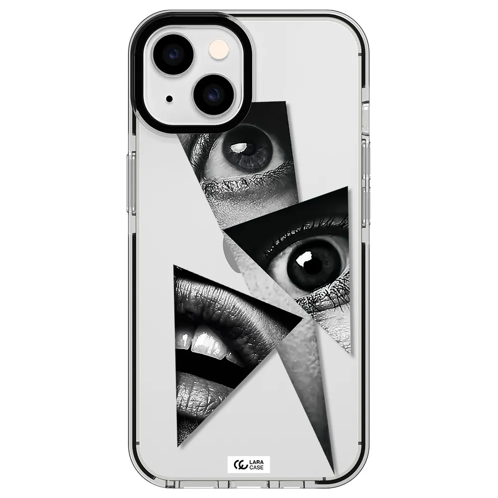 a close-up of a woman's eyes and lips Apple iPhone 14 impact black border Case