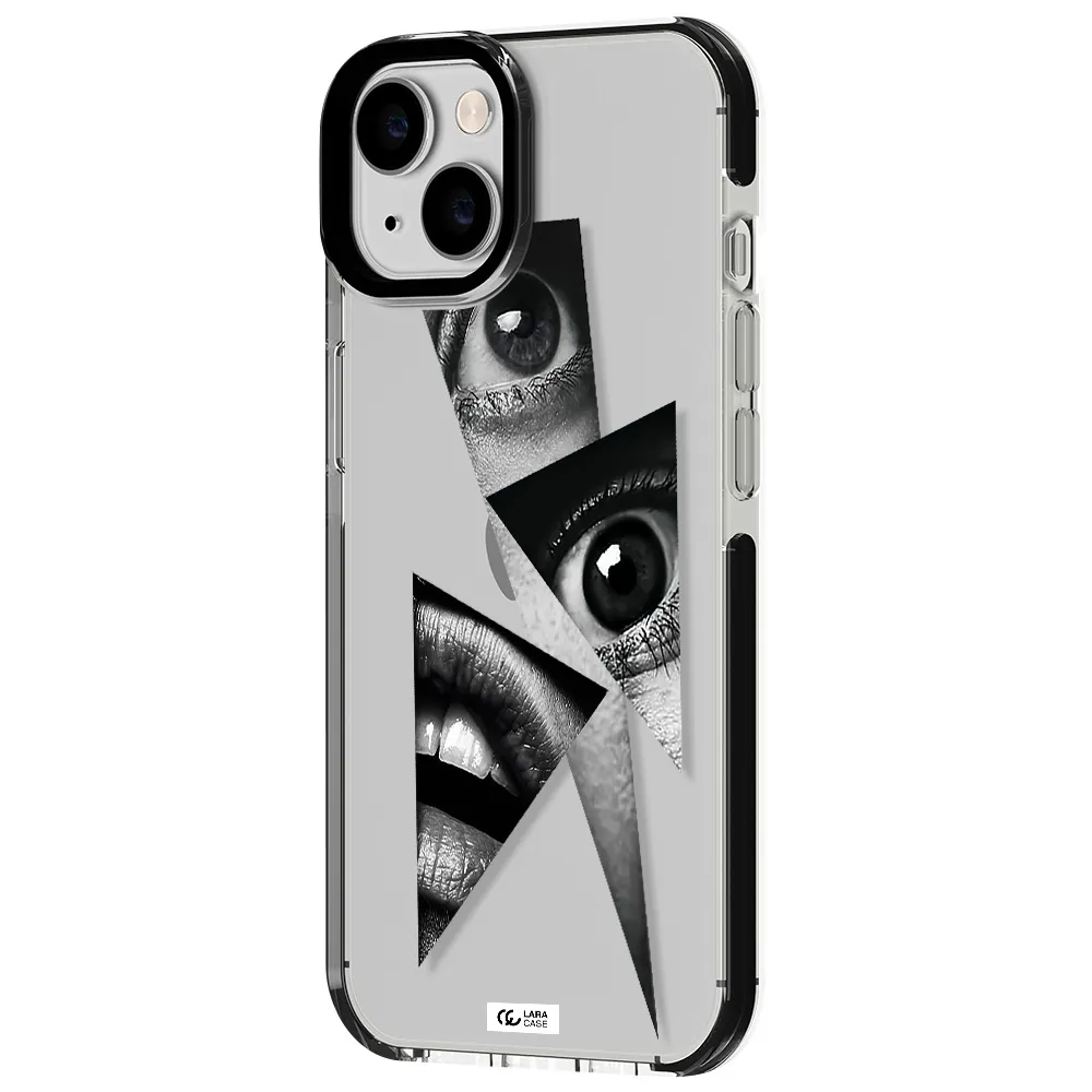 a close-up of a woman's eyes and lips Apple iPhone 14 impact black border Case
