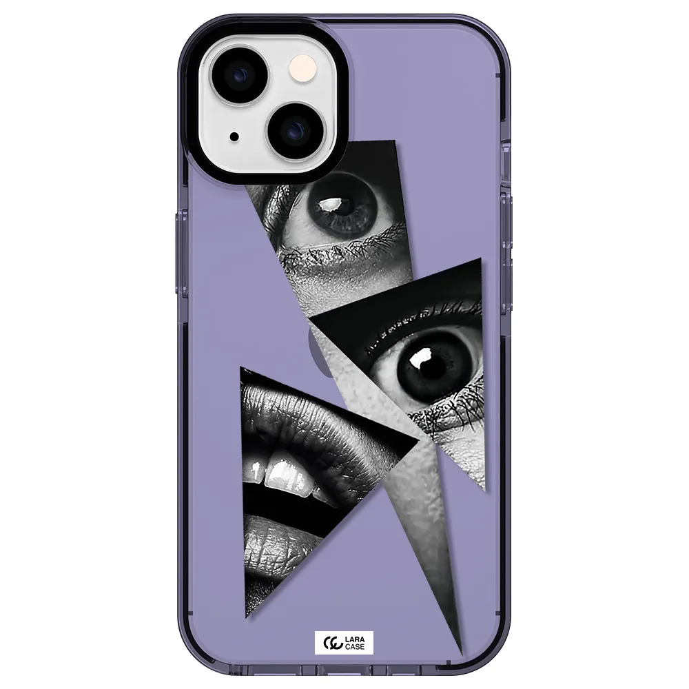 a close-up of a woman's eyes and lips Apple iPhone 14 impact Lilac Case