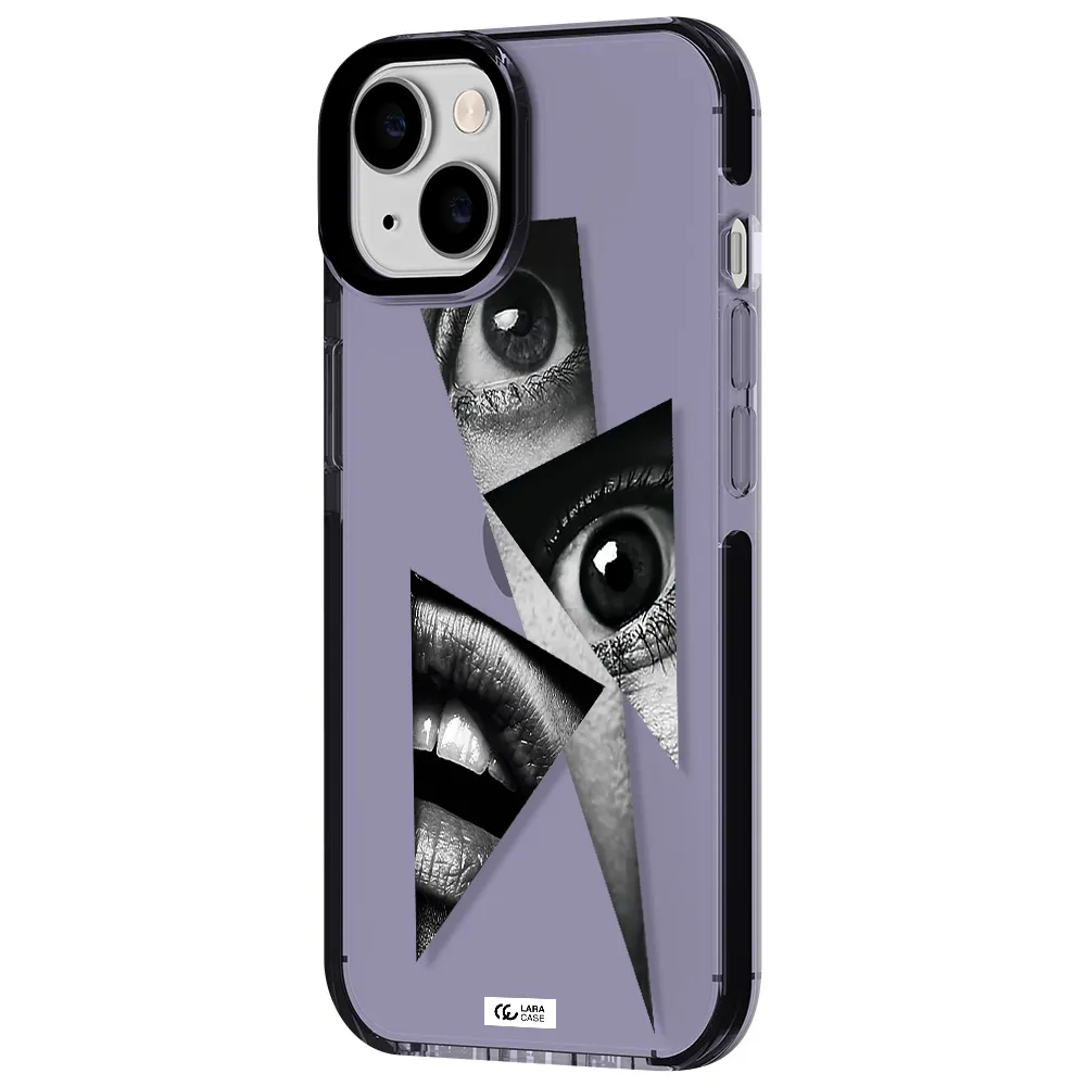 a close-up of a woman's eyes and lips Apple iPhone 14 impact Lilac Case