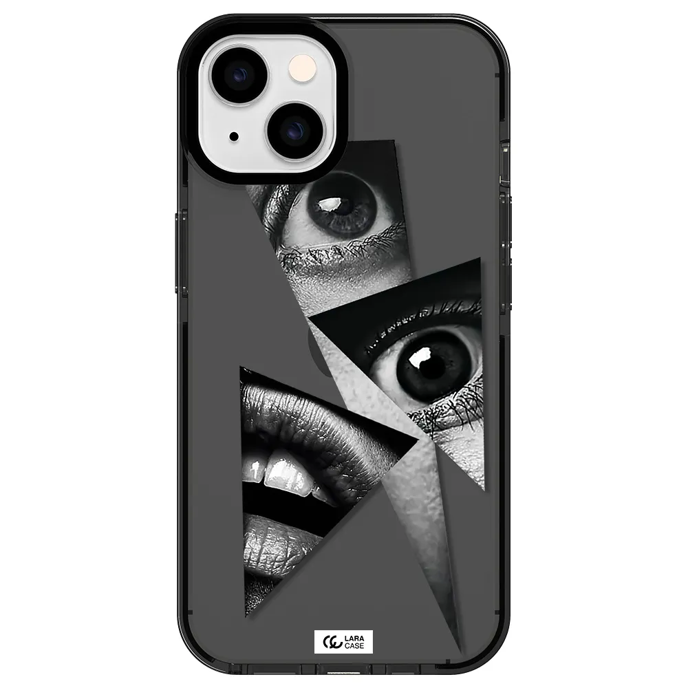 a close-up of a woman's eyes and lips Apple iPhone 14 impact Smoke Black Case