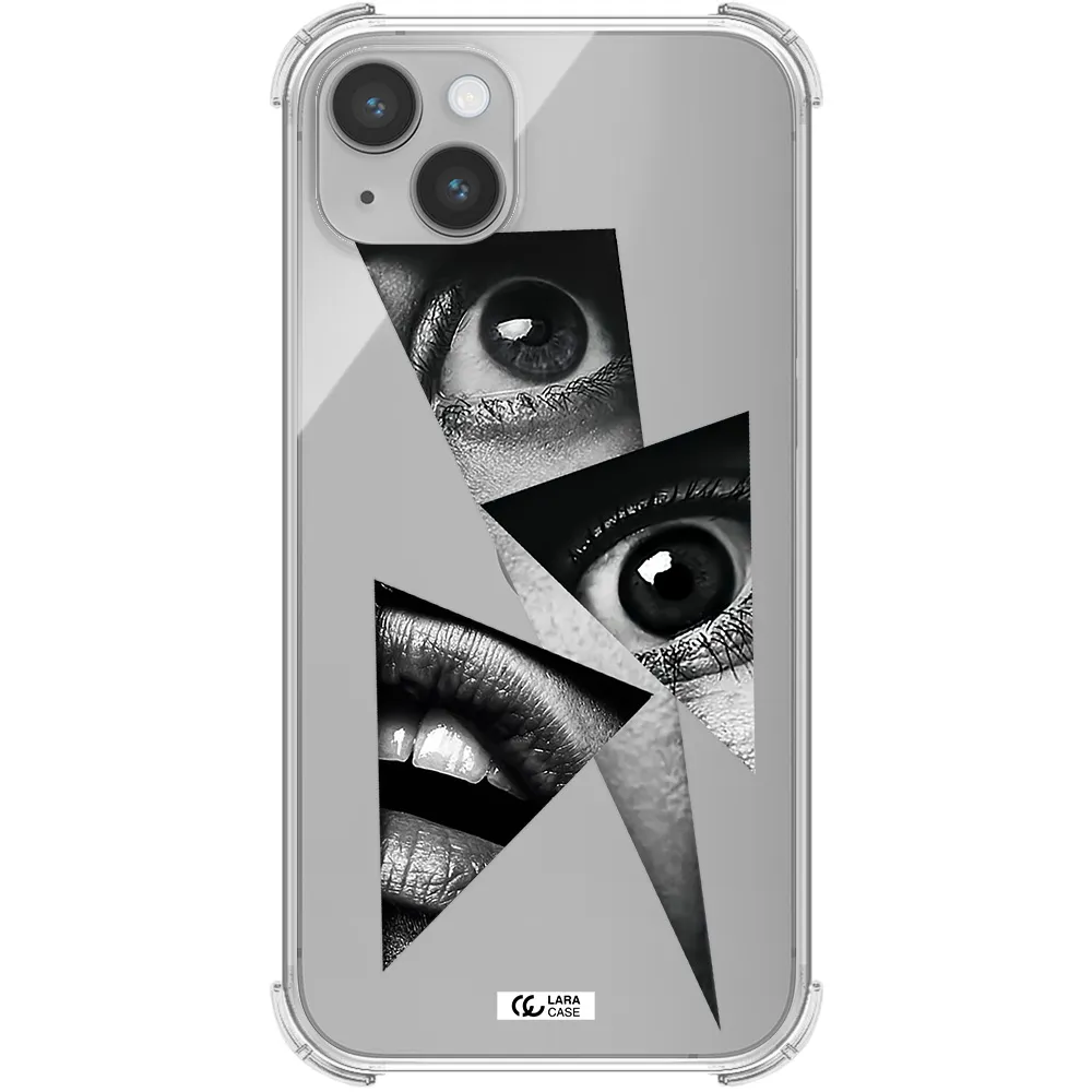 a close-up of a woman's eyes and lips Apple iPhone 14 plus Clear PC Case