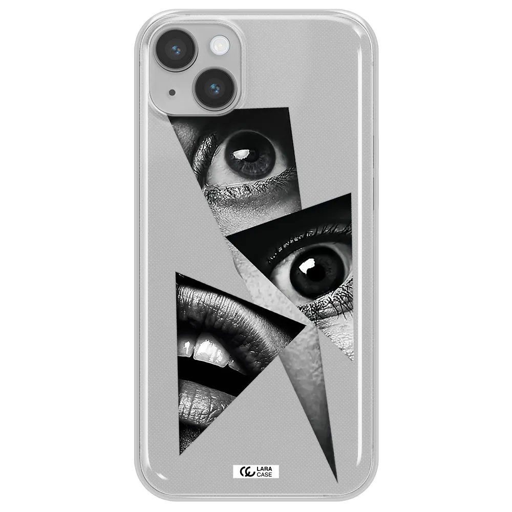 a close-up of a woman's eyes and lips Apple iPhone 14 plus Clear TPU Case