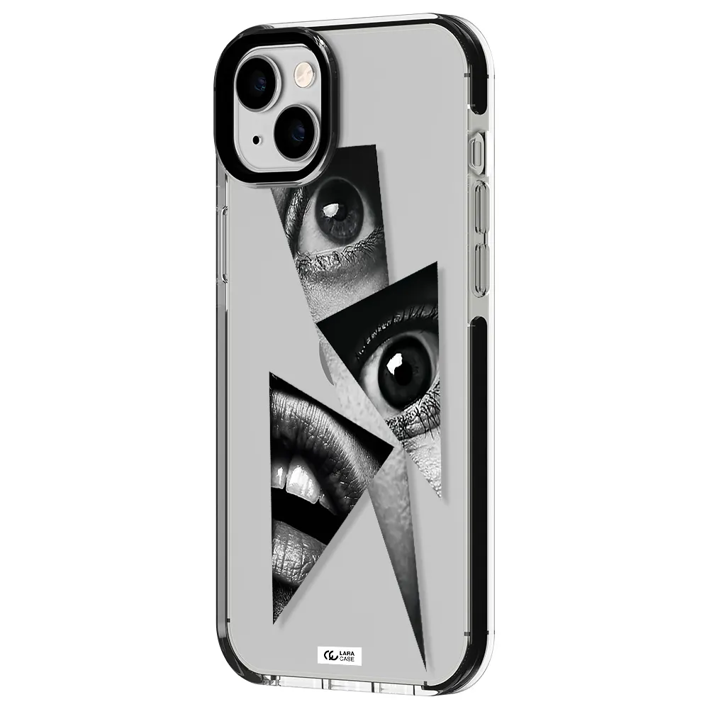 a close-up of a woman's eyes and lips Apple iPhone 14 plus impact black border Case