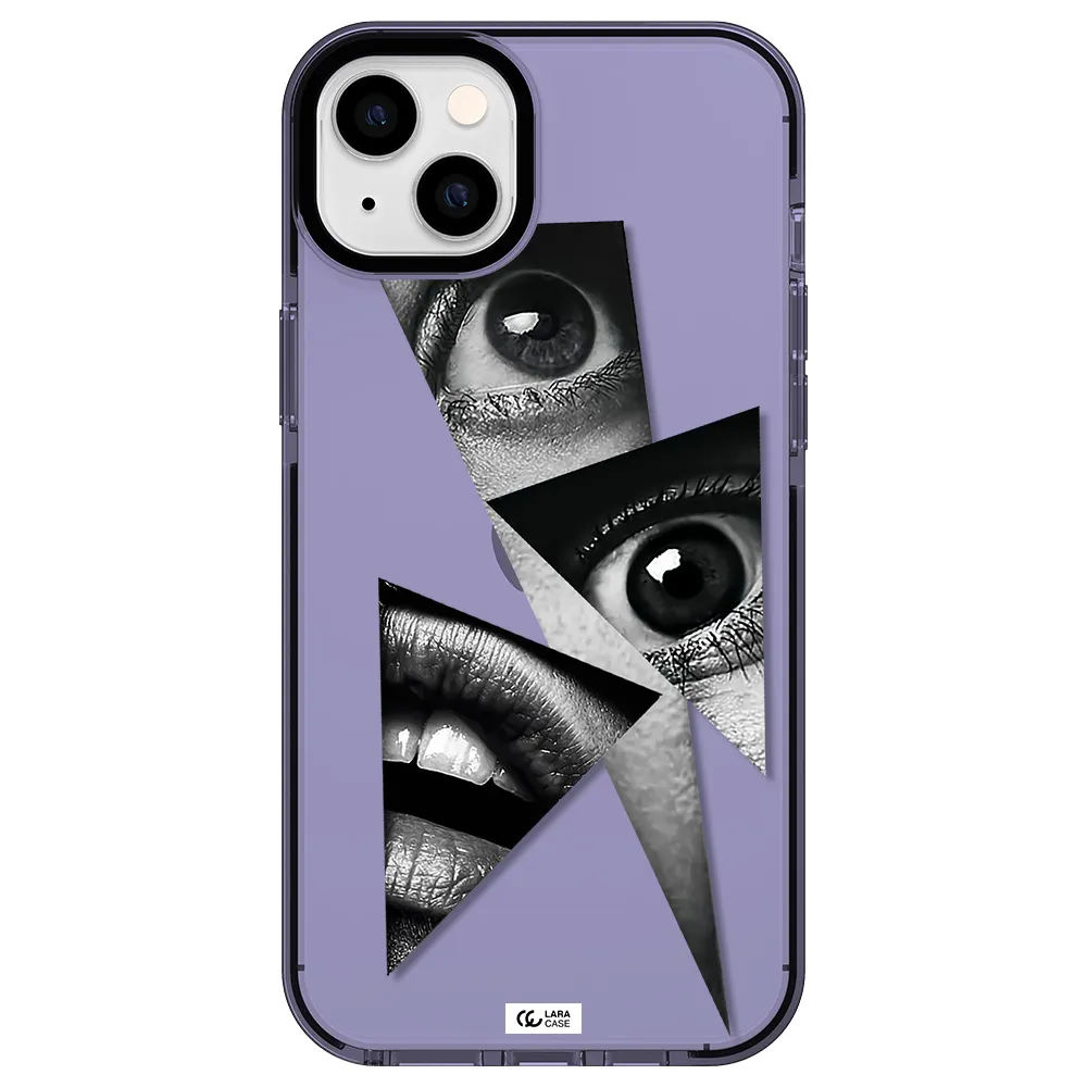 a close-up of a woman's eyes and lips Apple iPhone 14 plus impact Lilac Case