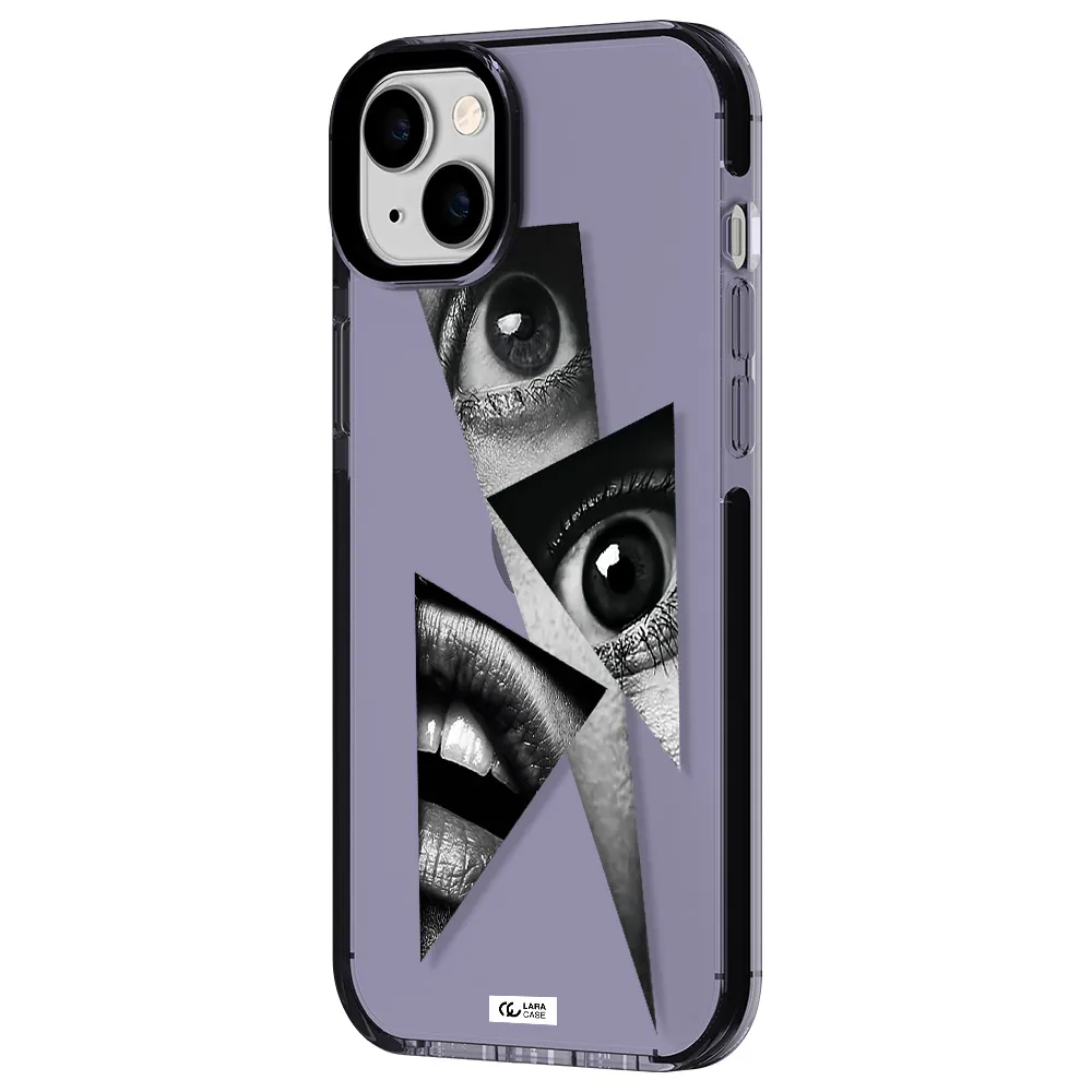 a close-up of a woman's eyes and lips Apple iPhone 14 plus impact Lilac Case