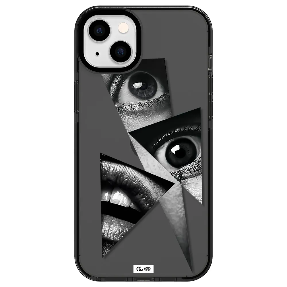 a close-up of a woman's eyes and lips Apple iPhone 14 plus impact Smoke Black Case