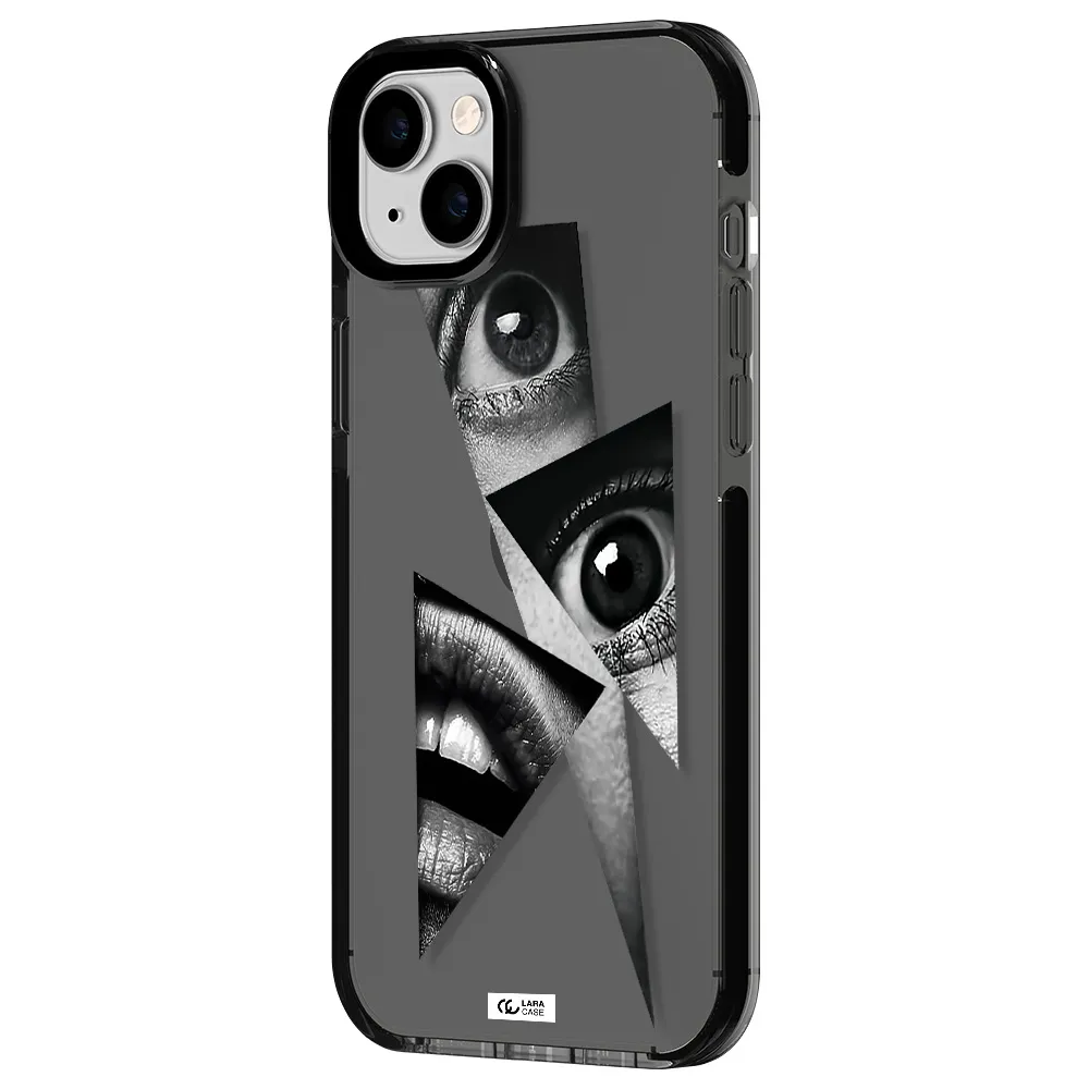 a close-up of a woman's eyes and lips Apple iPhone 14 plus impact Smoke Black Case