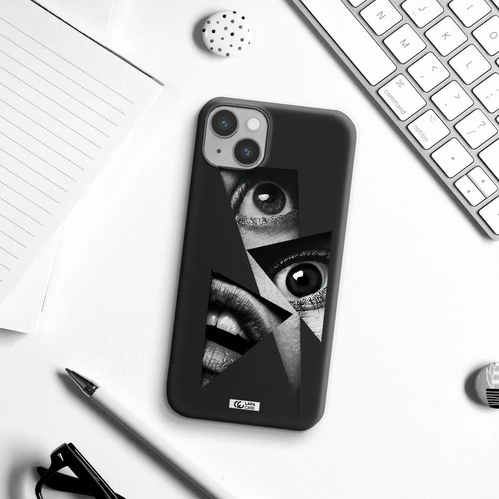 a close-up of a woman's eyes and lips Apple iPhone 14 plus Silicone black Case