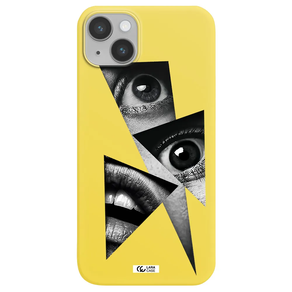 a close-up of a woman's eyes and lips Apple iPhone 14 plus Silicone canary yellow Case