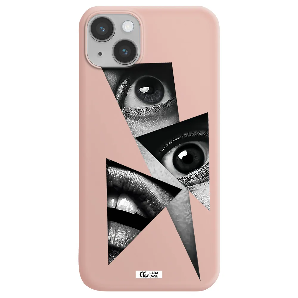 a close-up of a woman's eyes and lips Apple iPhone 14 plus Silicone pastel pink Case