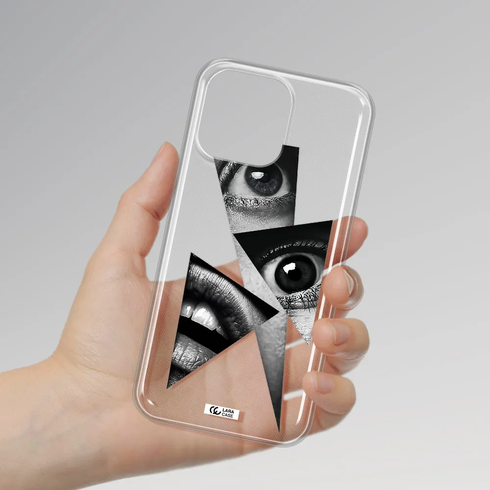 a close-up of a woman's eyes and lips Apple iPhone 14 pro Clear TPU Case