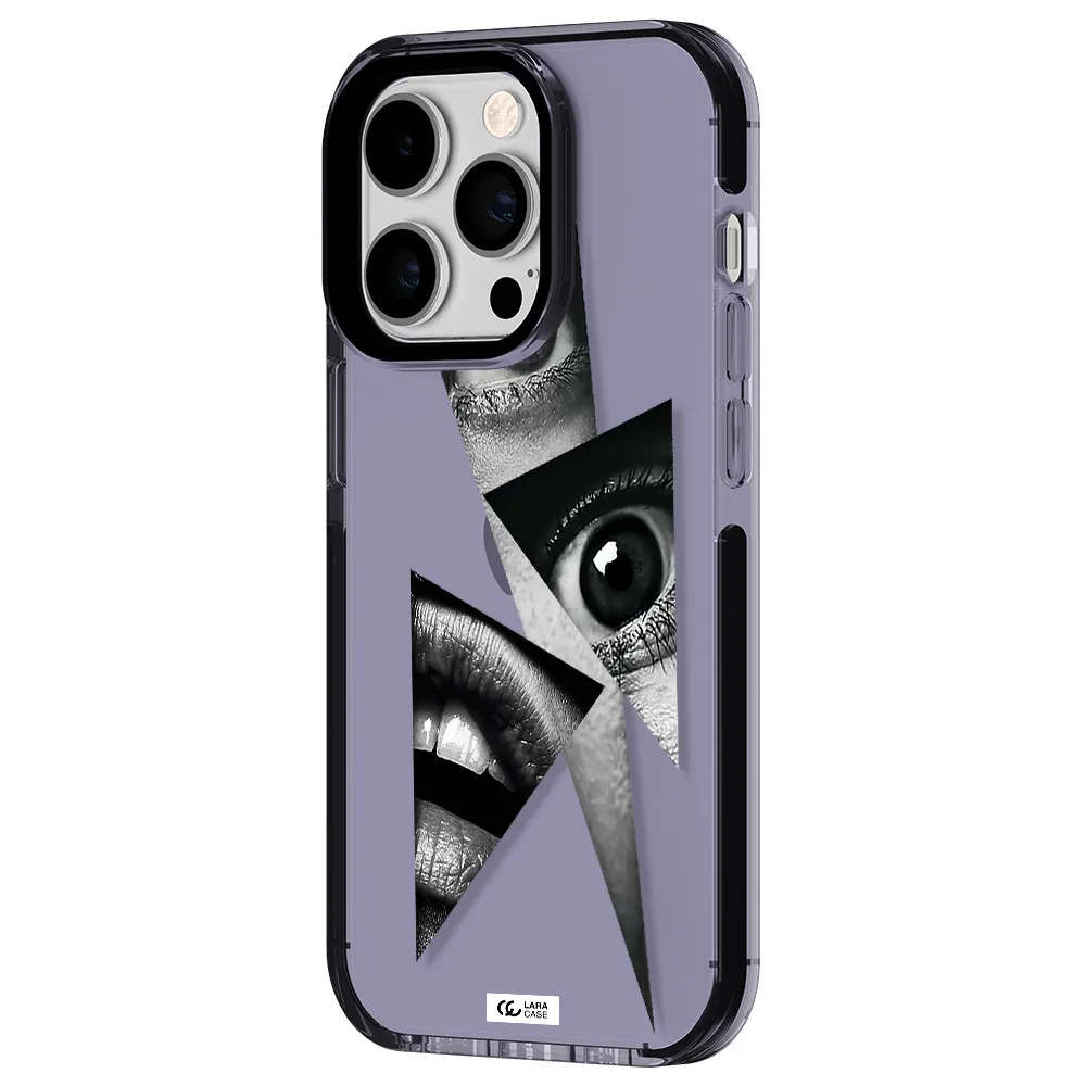 a close-up of a woman's eyes and lips Apple iPhone 14 pro impact Lilac Case