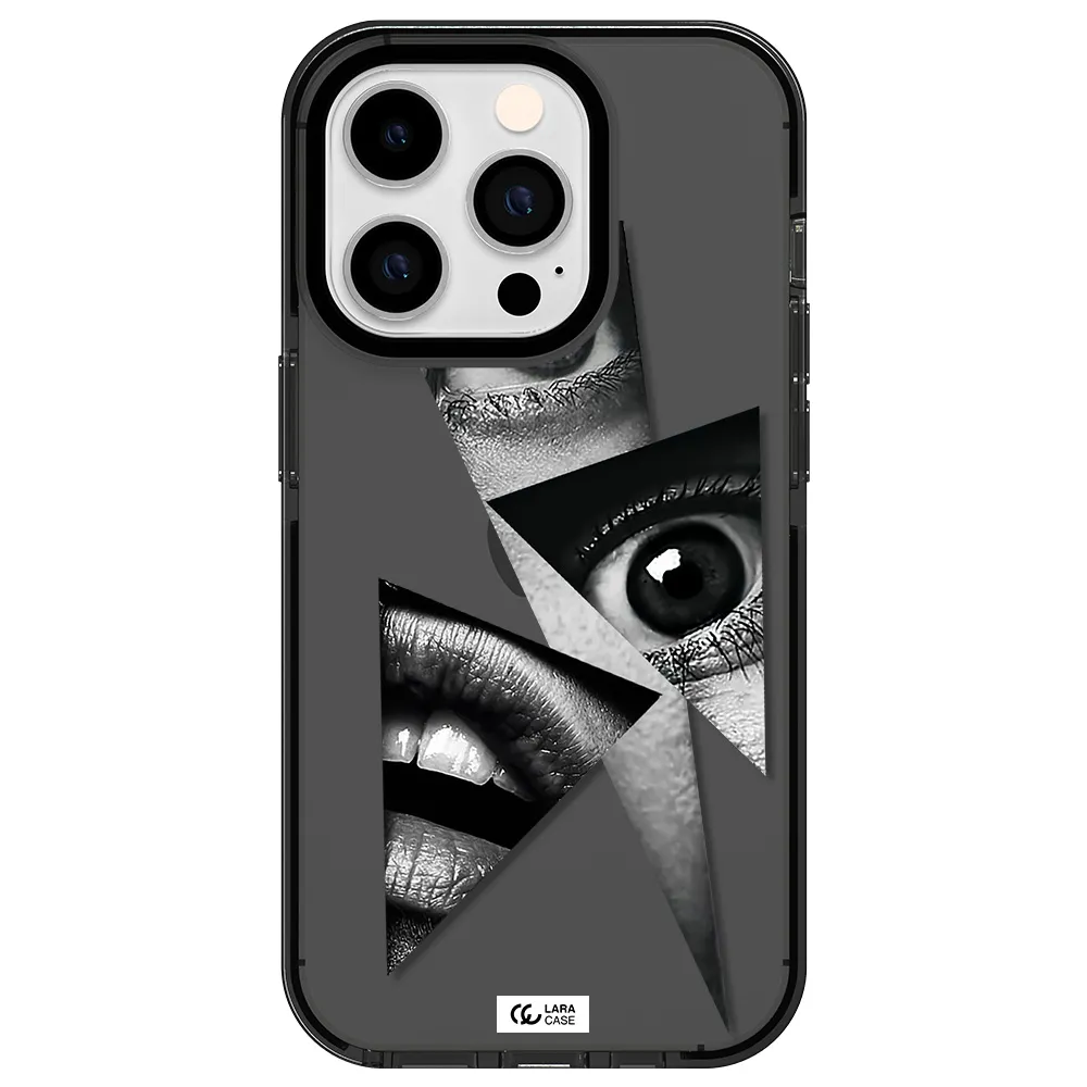 a close-up of a woman's eyes and lips Apple iPhone 14 pro impact Smoke Black Case