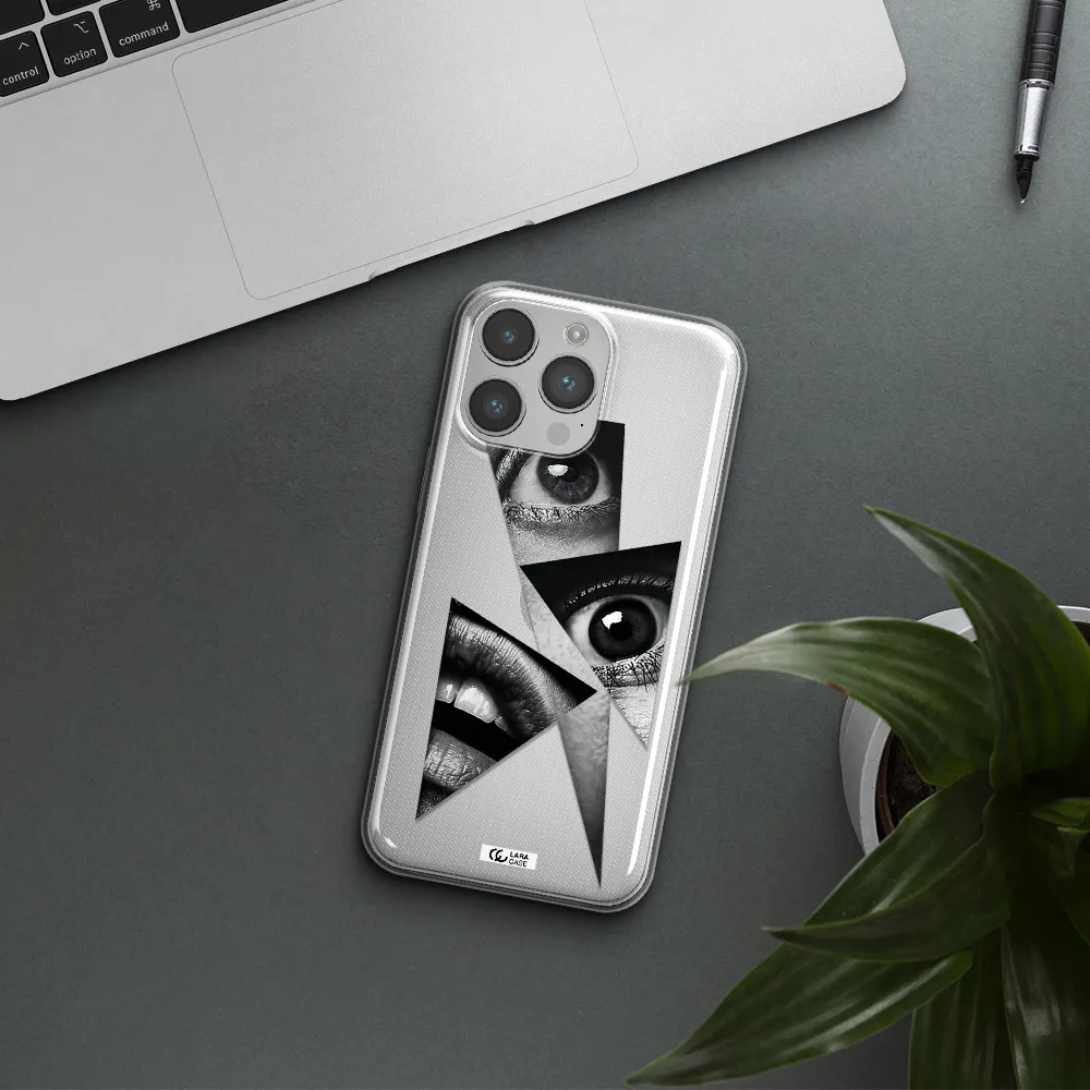 a close-up of a woman's eyes and lips Apple iPhone 14 pro max Clear TPU Case