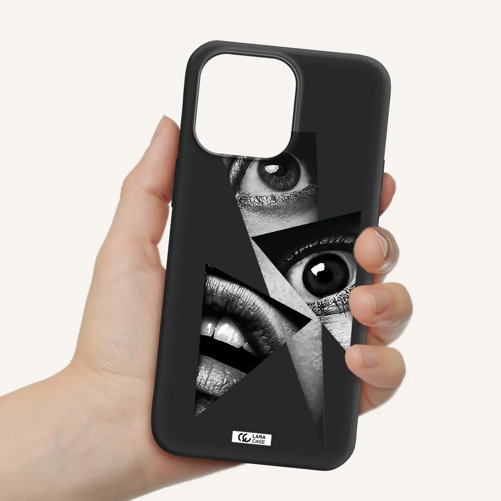 a close-up of a woman's eyes and lips Apple iPhone 14 pro max Silicone black Case